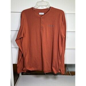 Columbia Shirt Men Orange Henley Button Up Long Sleeve Casual Comfort Medium